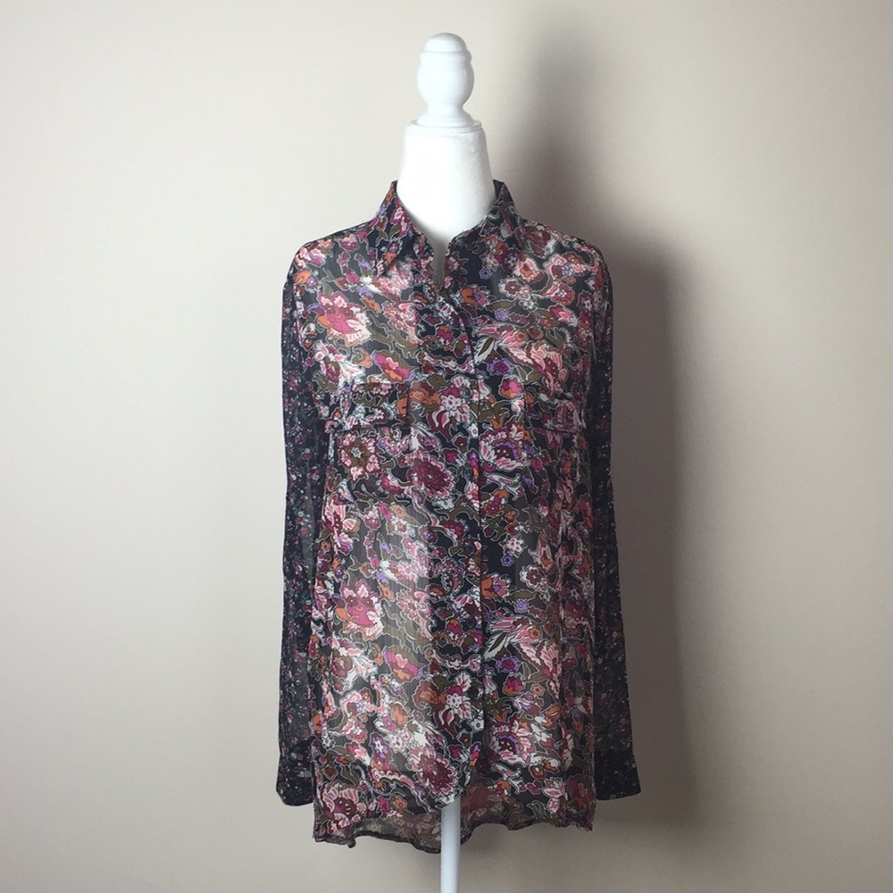 🖤 Band of Gypsies - Floral Button Down Sheer Blouse